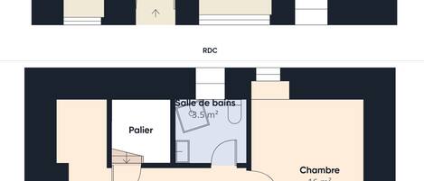 Plano de planta de un hotel con cocina/comedor de 41,8 m², un baño de 3,5 m², una sala de estar de 18,5 m², un dormitorio de 16 m² y otro baño de 16 m².