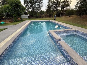 Pool - 5-bedroom Farm Stay WiFi, AC, fitness room with Pool Party Luxury farmhouse (Sohna)