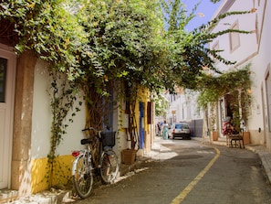 Stroll through this charming residential street lined with traditional buildings and picturesque views.