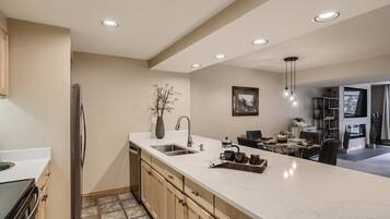 Microwave, stovetop, dishwasher, coffee/tea maker