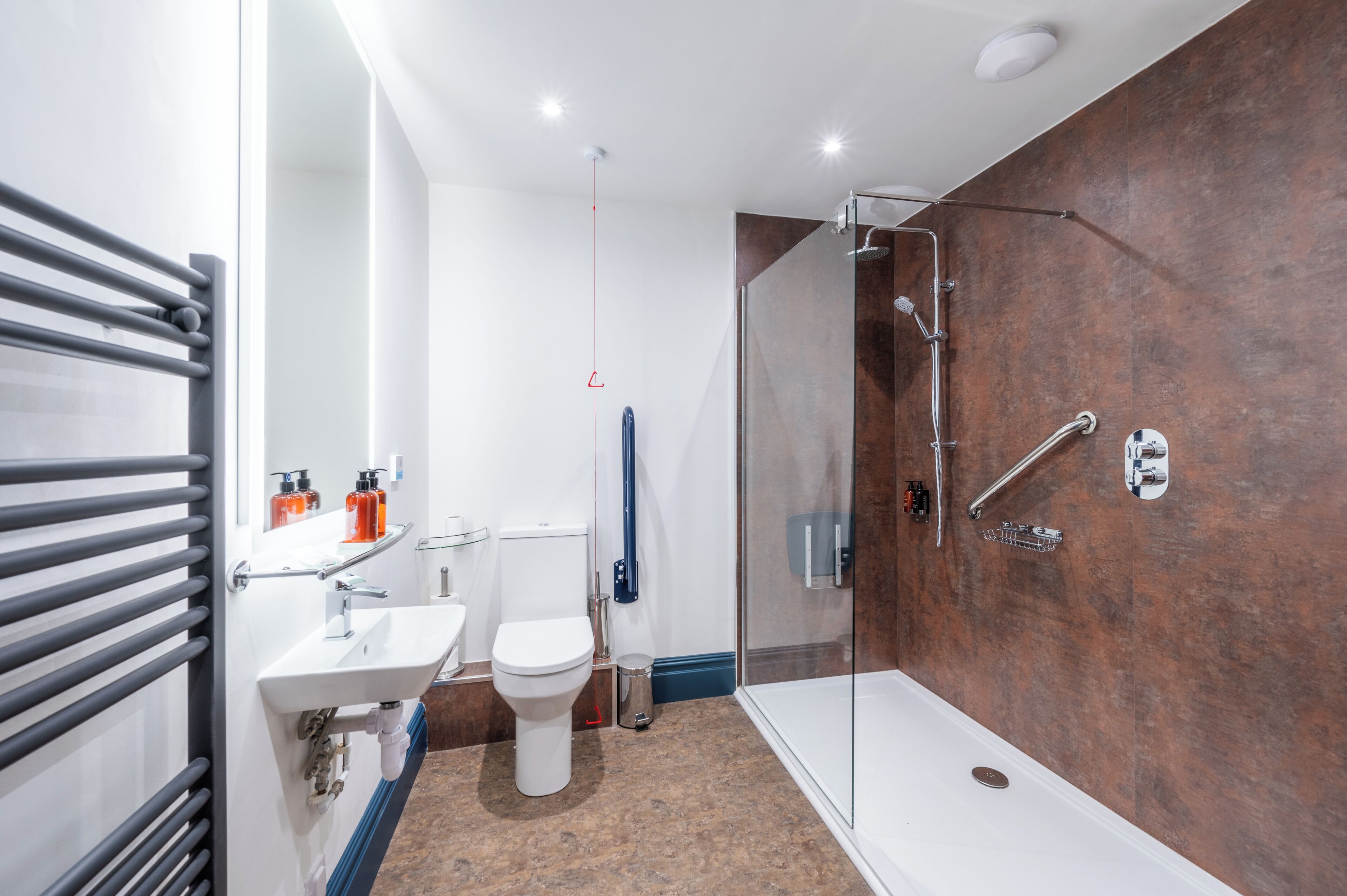 Suíte estúdio luxo, acessível para pessoas com deficiência física, para não fumantes | Banheiro | Chuveiro, secador de cabelo, roupões de banho, chinelos