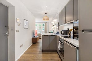 Fridge, microwave, oven, dishwasher