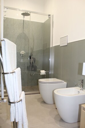 Douche, séchoir à cheveux, bidet, serviettes fournies