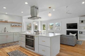 Fridge, microwave, oven, stovetop - Salty Duck | Pool, Hot Tub & Sunsets in Duck NC (Duck)