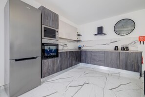 Fridge, microwave, oven, toaster