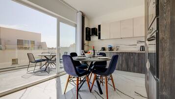 Fridge, microwave, oven, toaster