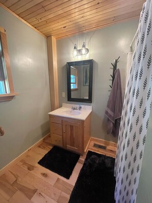 Hair dryer, towels, toilet paper