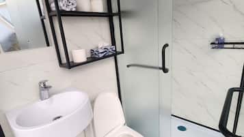 Shower, soap, toilet paper