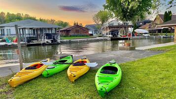 Guests can enjoy kayaking and relax under the covered pavilion.