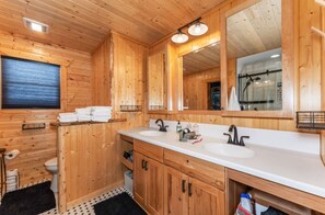 Hair dryer, towels, toilet paper