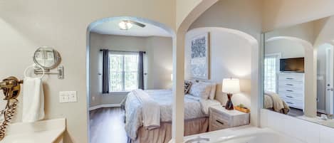 2 bedrooms, iron/ironing board, travel crib, internet