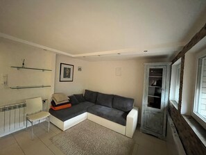 Una Smart TV, libros, una biblioteca de música, un reproductor estéreo