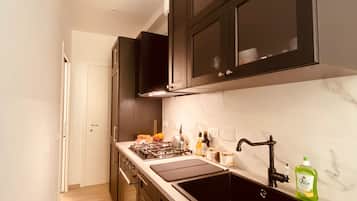 Fridge, oven, stovetop, electric kettle