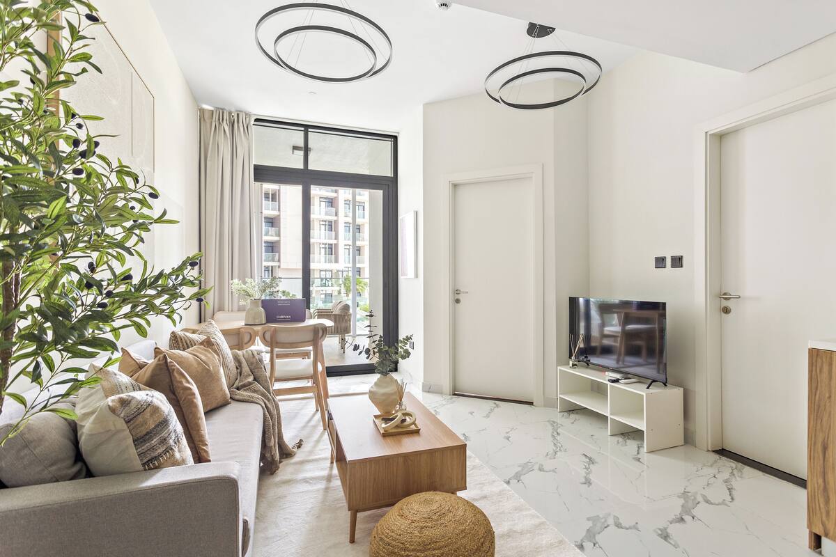 Economy Apartment, Balcony, Pool View | Living area | 50-inch Smart TV with digital channels
