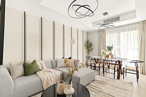 Deluxe-Apartment | Wohnbereich | 50-Zoll-Smart-TV mit Digitalempfang