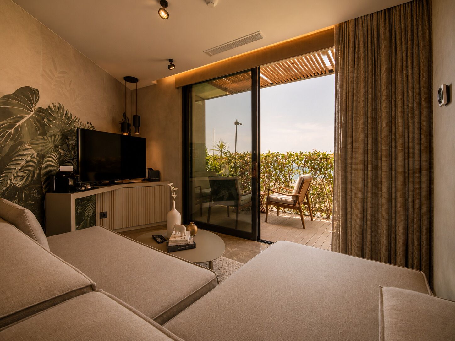 Junior Suite, Patio, Sea View | Premium bedding, minibar, free WiFi, bed sheets