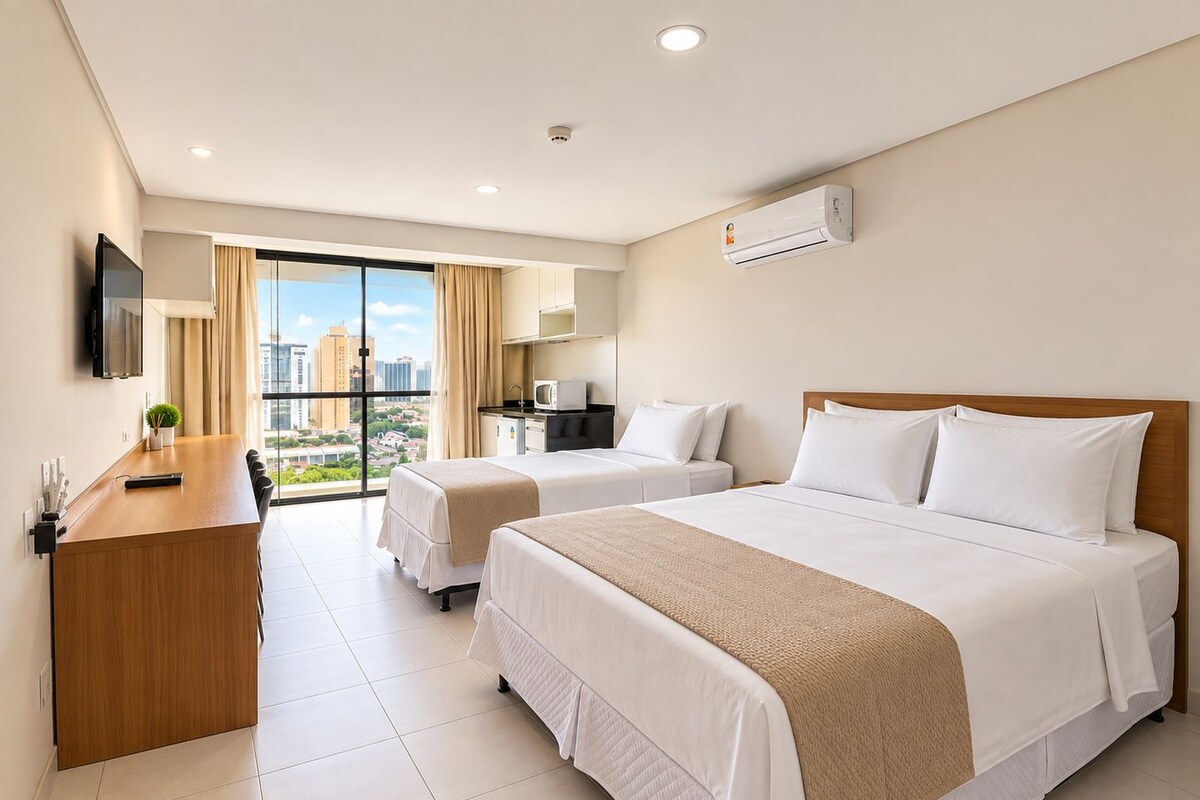 Estudio clásico, vista a la ciudad | 1 habitación, ropa de cama de alta calidad y camas con pillow-top