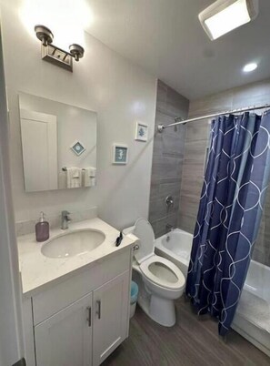 Sèche-cheveux, serviettes fournies, savon, papier toilette