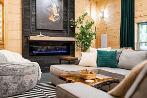 Smart TV, chimenea, videojuegos, libros