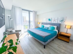 1 bedroom, desk, iron/ironing board, travel cot