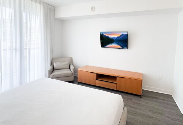 1 bedroom, desk, iron/ironing board, travel cot