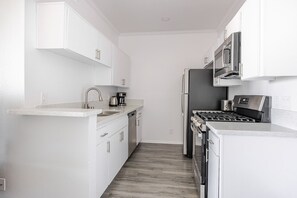 Fridge, microwave, oven, dishwasher