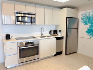 Fridge, microwave, oven, dishwasher