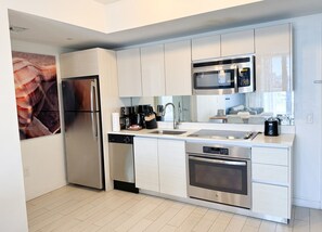 Fridge, microwave, oven, dishwasher