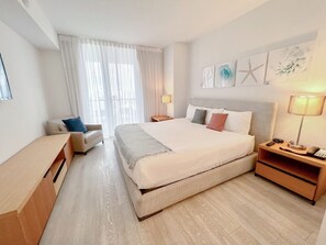 1 bedroom, desk, iron/ironing board, travel cot