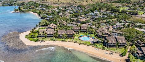 On the beach, sun loungers, beach towels