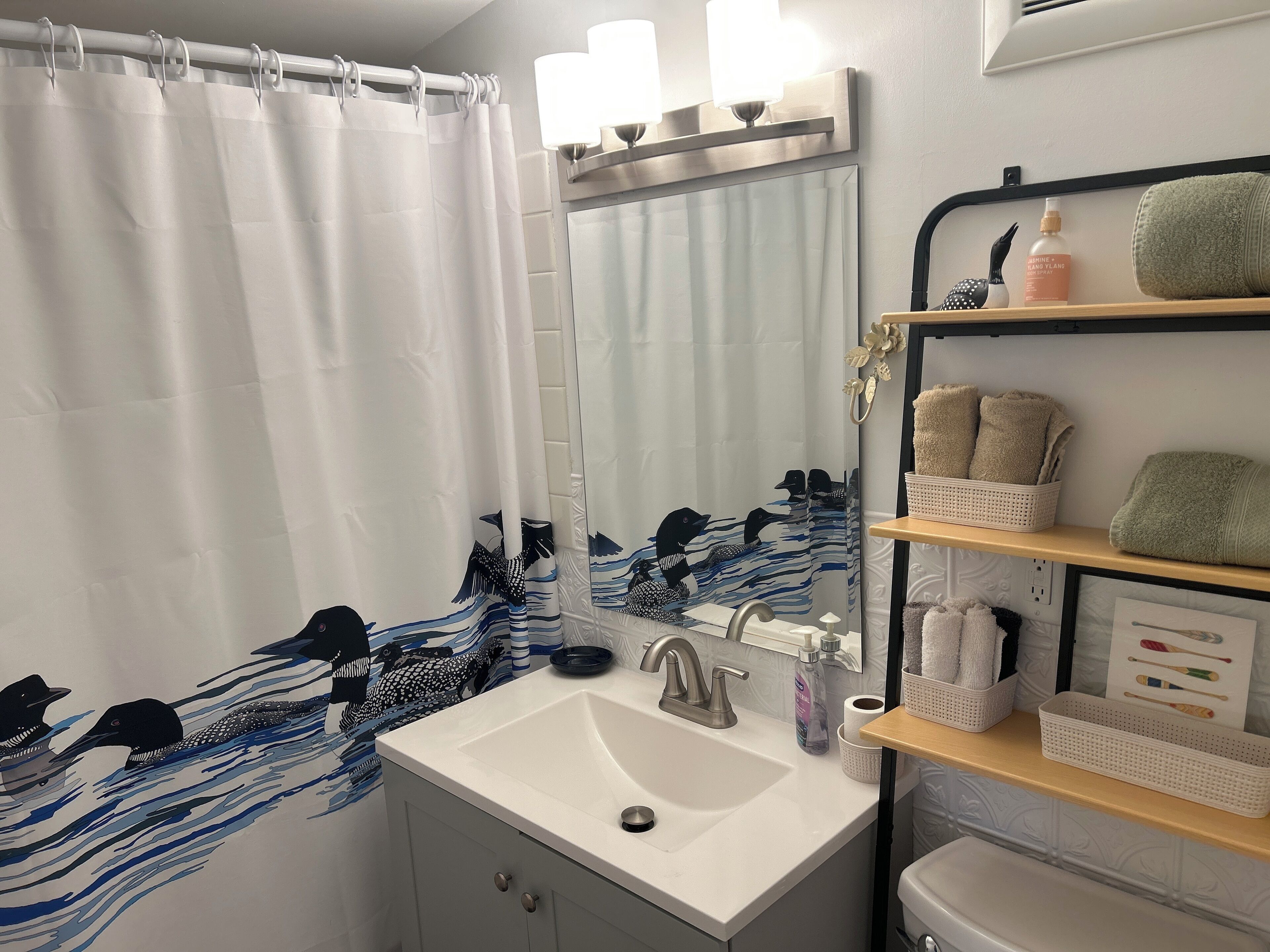 Hair dryer, bidet, towels, soap