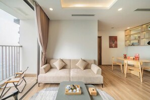 Luxury Apartment, 2 Bedrooms, Kitchen, Lake View | Living area | Smart TV, first-run movies - Swanlake Ecopark - Calm Homestay (Van Giang)