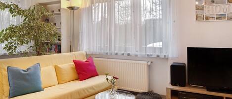 Televisie, een dvd-speler en een stereo