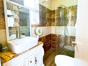 Cabezal de ducha tipo lluvia, secador de pelo, bidet, toallas