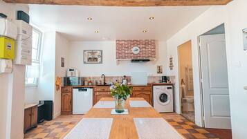 Fridge, microwave, dishwasher