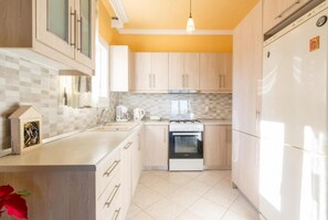 Fridge, oven, dishwasher, coffee/tea maker
