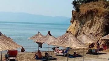 Private beach, white sand, sun-loungers, beach umbrellas