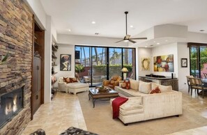 TV, fireplace, offices