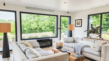 Smart TV, chimenea, tenis de mesa y estéreo