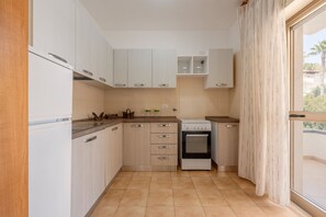Fridge, oven, stovetop, cookware/dishes/utensils