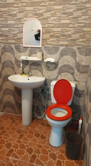Bidet, serviettes fournies, savon, papier de toilette