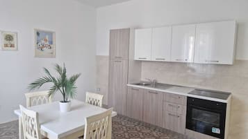 Fridge, oven, stovetop, coffee/tea maker