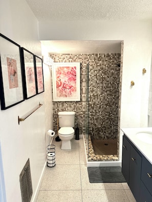 Hair dryer, towels, toilet paper