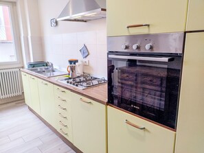 Fridge, dishwasher, cookware/dishes/utensils