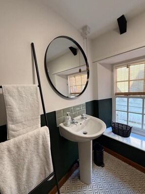 Hair dryer, towels, toilet paper