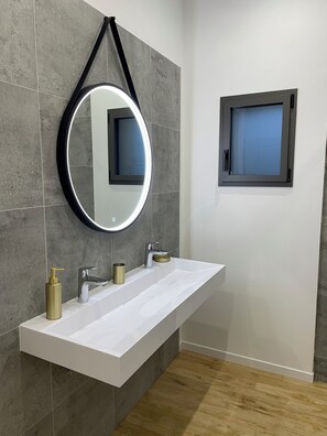 Hair dryer, towels, toilet paper