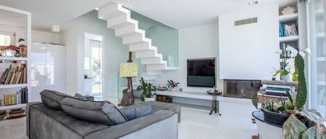 TV, fireplace