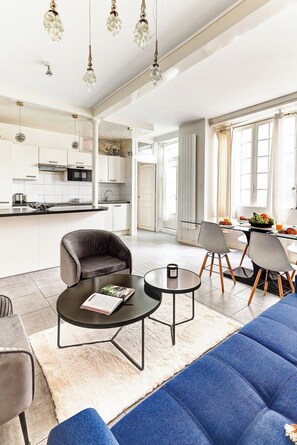 Apartment, Non Smoking, Kitchen | Living area | 40-inch Smart TV with satellite channels - Stylish 1BR by Luxembourg Garden (Paris)