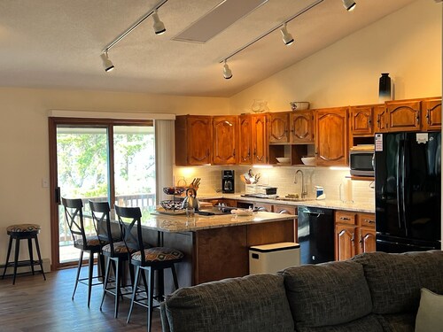 Lakefront home on Leavitt Bay, with private beach, dock, and an amazing view