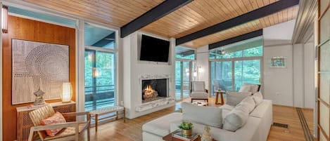 TV, fireplace